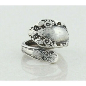 Sterling Silver Flower Spoon Ring size 7 1/4 Adjustable